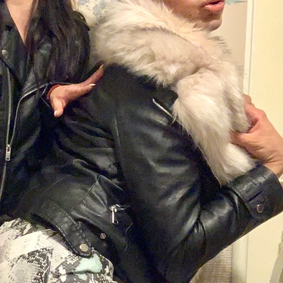 FAUX FUR PLU LEATHER JACKET - Picture 2 of 2